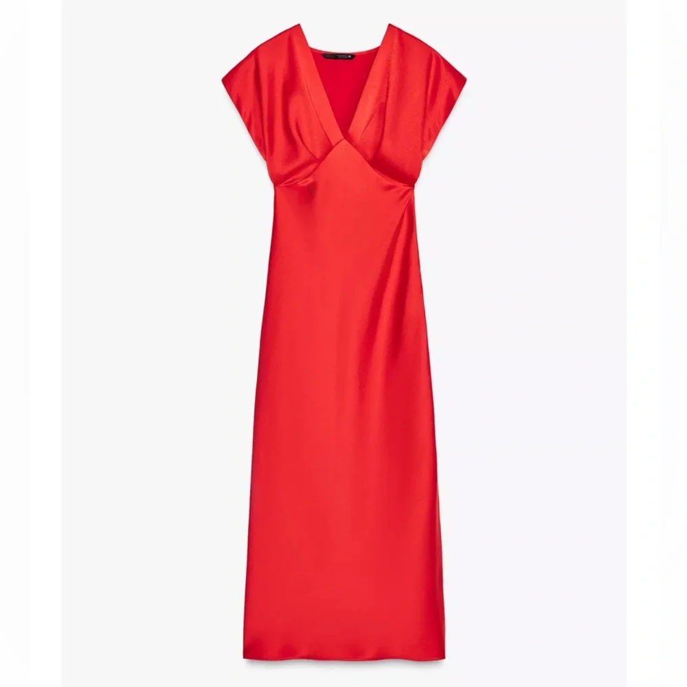 Zara Satin Red Dress NWT - Picture 2 of 11